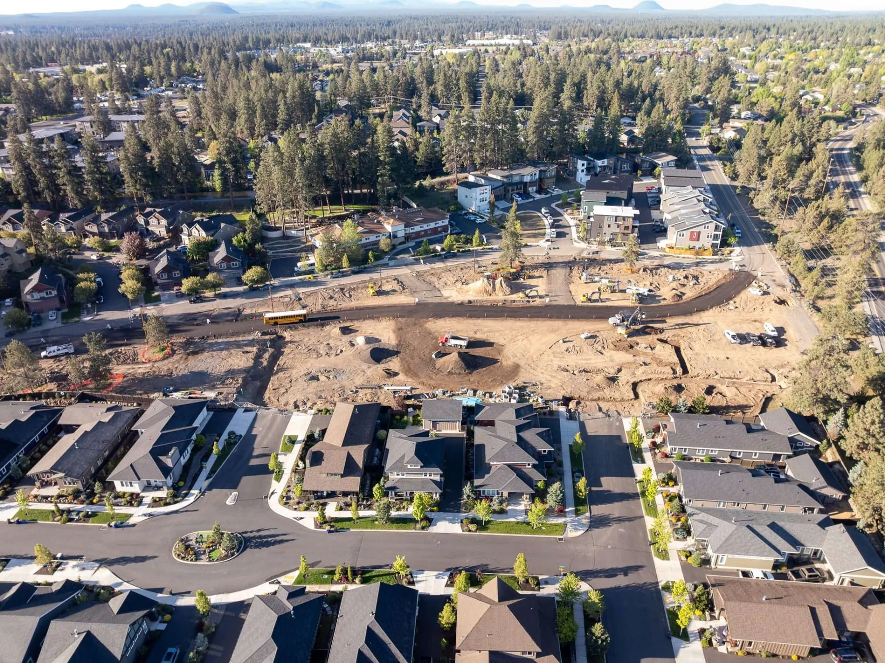 Aerial of a Central Oregon development site being graded by Steele Earthworks