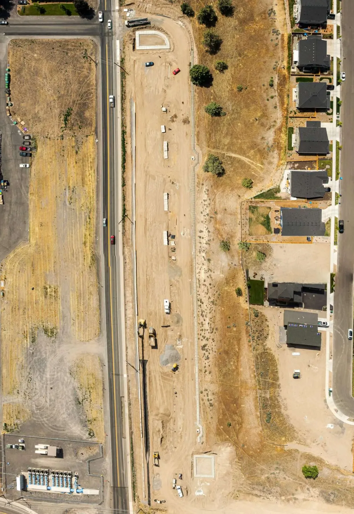 Aerial of roadway and underground utility work