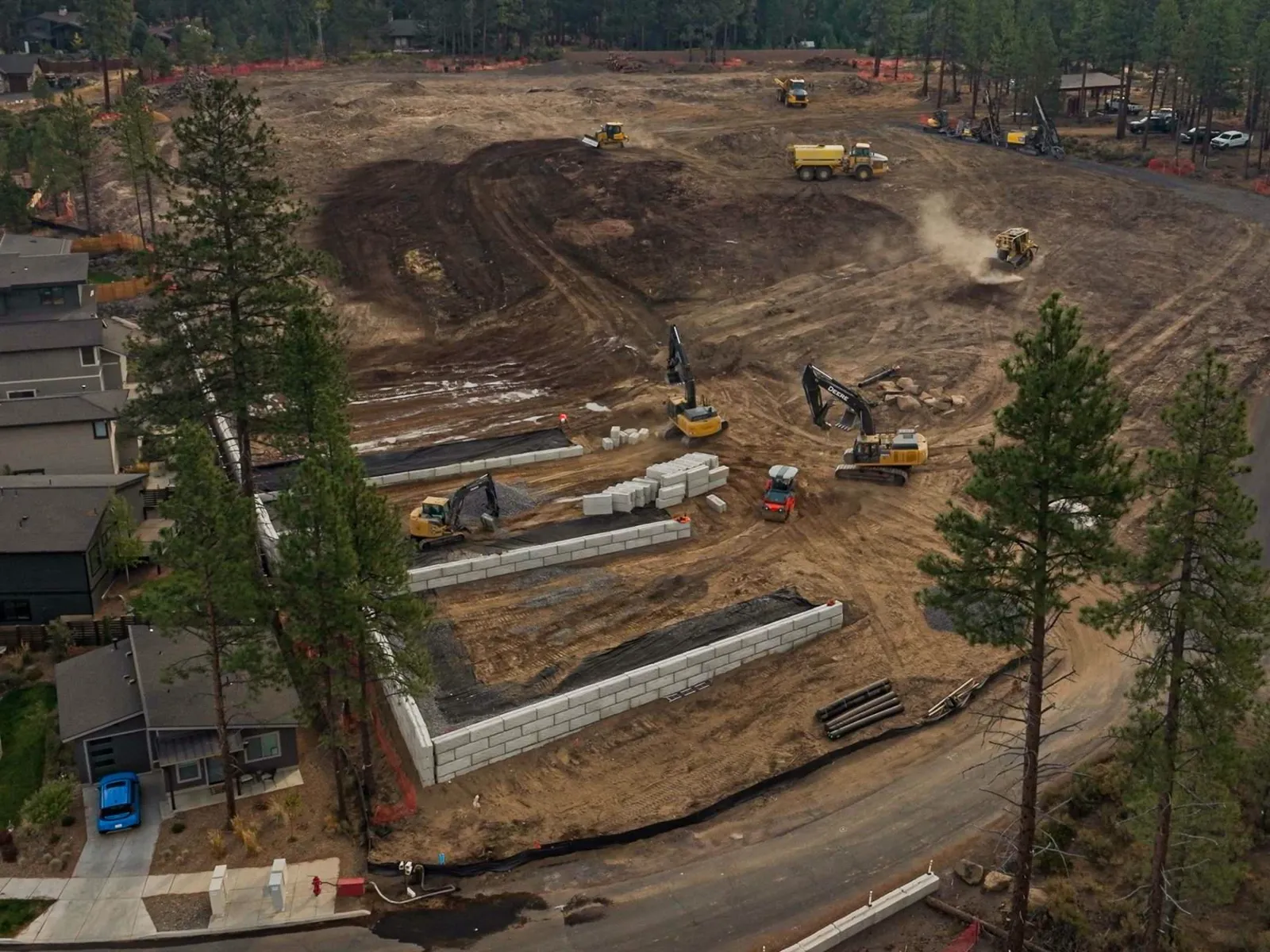 Retaining walls under construction at a Steele Earthworks site