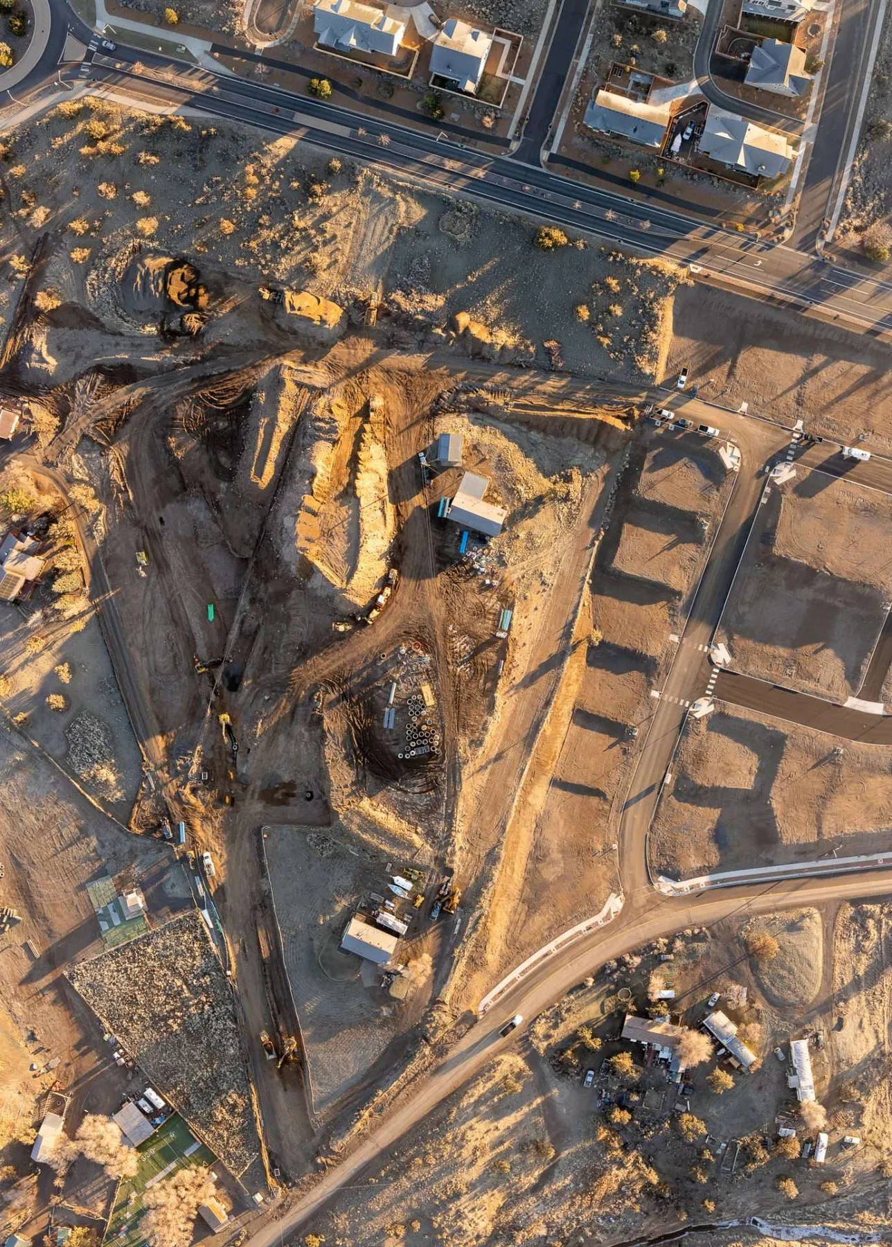 Top-down aerial of an active Steele Earthworks grading and excavation site